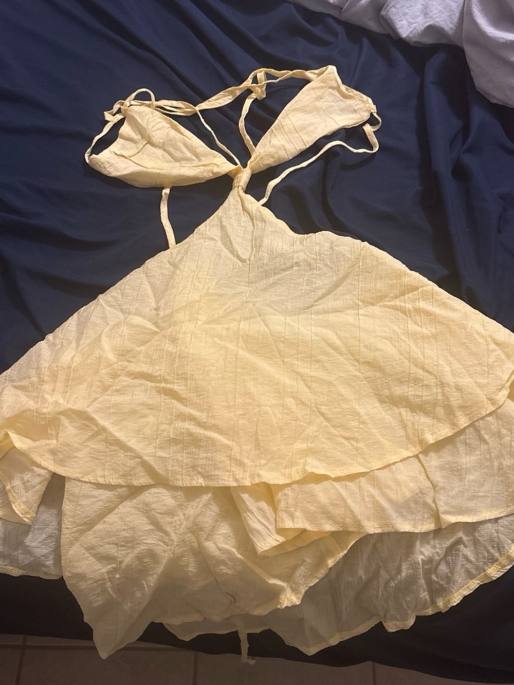 SHEIN Pale Yellow Tiered Halter Mini Dress